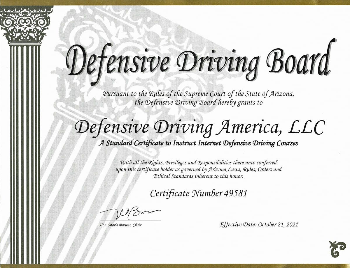 Defensive Driving America Arizona Traffic School Ticket